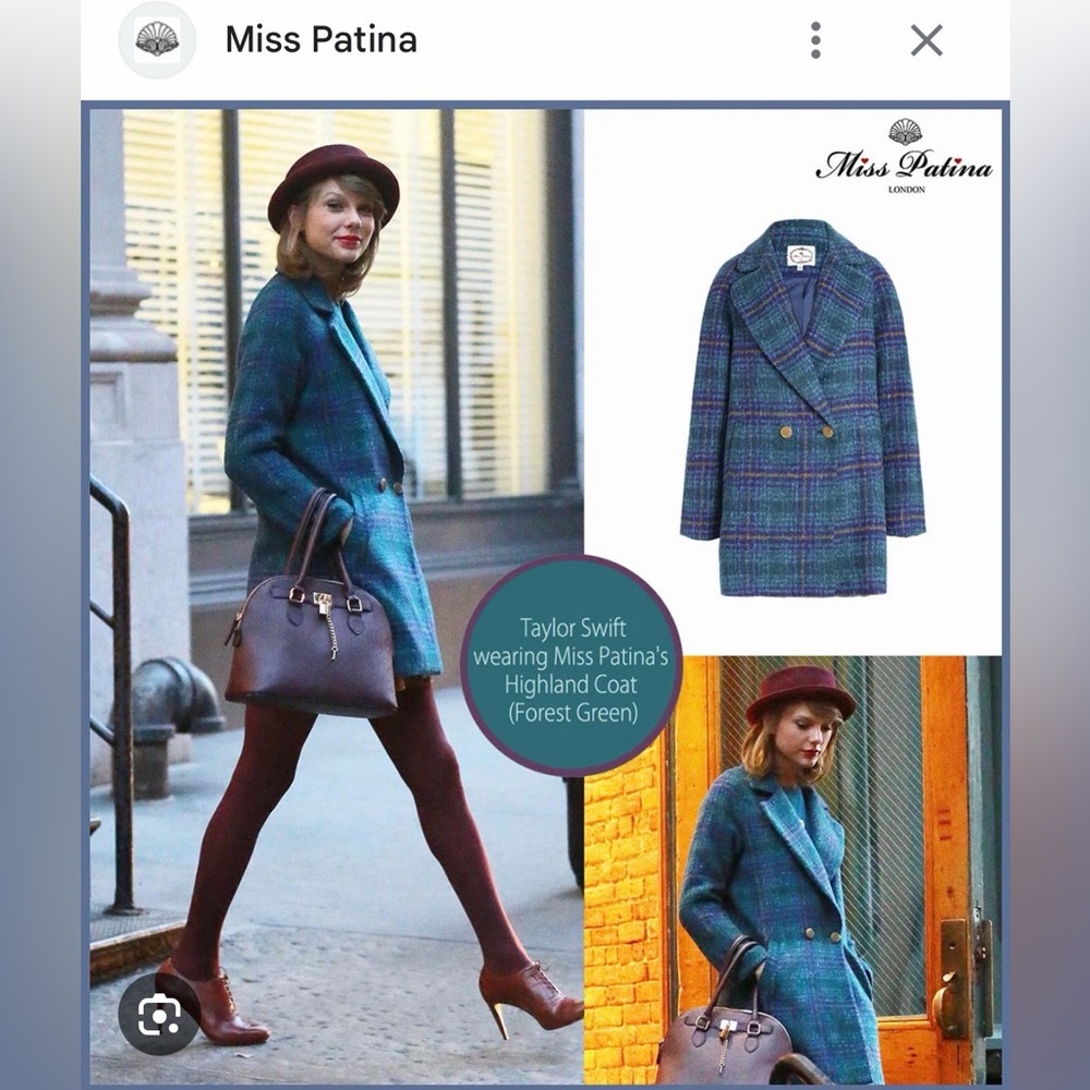 Miss Patina Highland Coat (Forest Green), size M, style worn by Taylor Swift